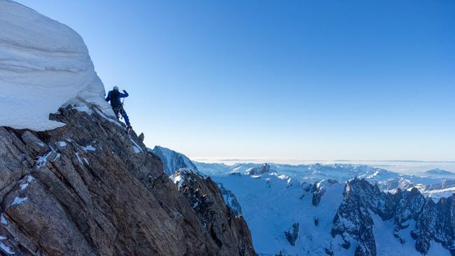 Charles Dubouloz ascends the north face of the Grandes Jorasses. Picture: Seb Montaz via Getty Images