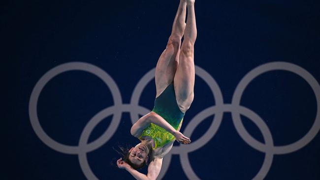 Australia's Maddison Keeney competes in the women's 3m springboard diving preliminary during the Paris 2024 Olympic Games at the Aquatics Centre in Saint-Denis, north of Paris, on August 7, 2024. (Photo by Oli SCARFF / AFP)