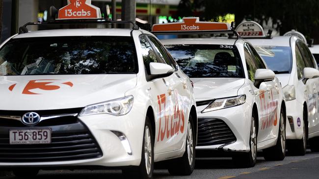 A stock images of taxis in the Brisbane central business district. A spokesperson for 13cabs agreed there was a shortage of taxis in Townsville, saying the company had engaged with the previous Miles Government “for a number of years without success”. Picture: NCA NewsWire-Sarah Marshall