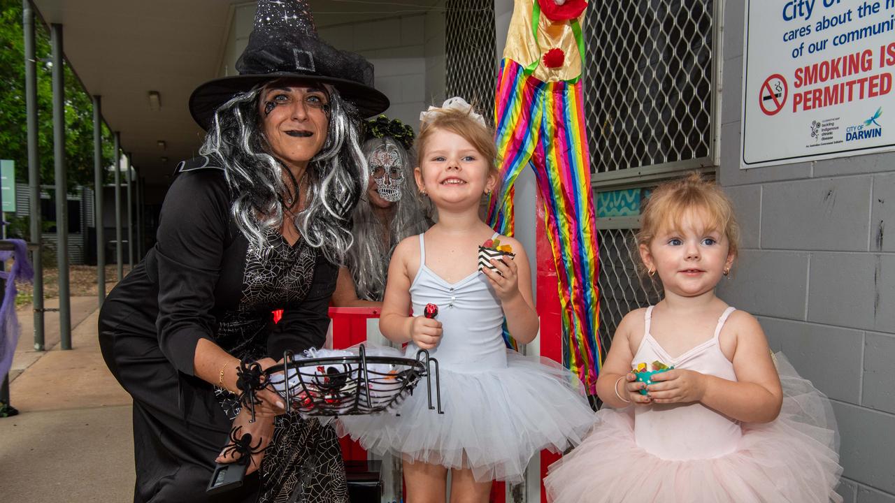 Councillor Sylvia Klonaris, Ivy Penney and Phoebe Penney at Spook-Tacular Halloween Haunted House Disco at the Malak Community Centre. Picture: Pema Tamang Pakhrin