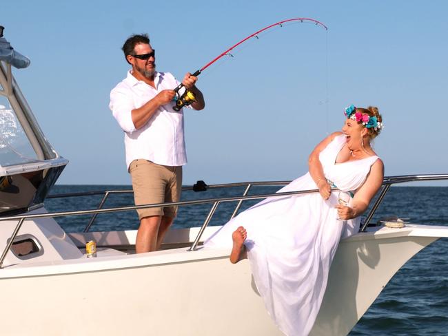 Skye and Peter Carroll at their dream wedding on Kurrimine Beach. Photo:  Lauren Beattie