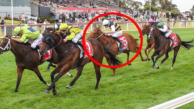 Danxia (circled) was excellent behind Sweethearted at Geelong on Saturday. Picture: Reg Ryan / Racing Photos