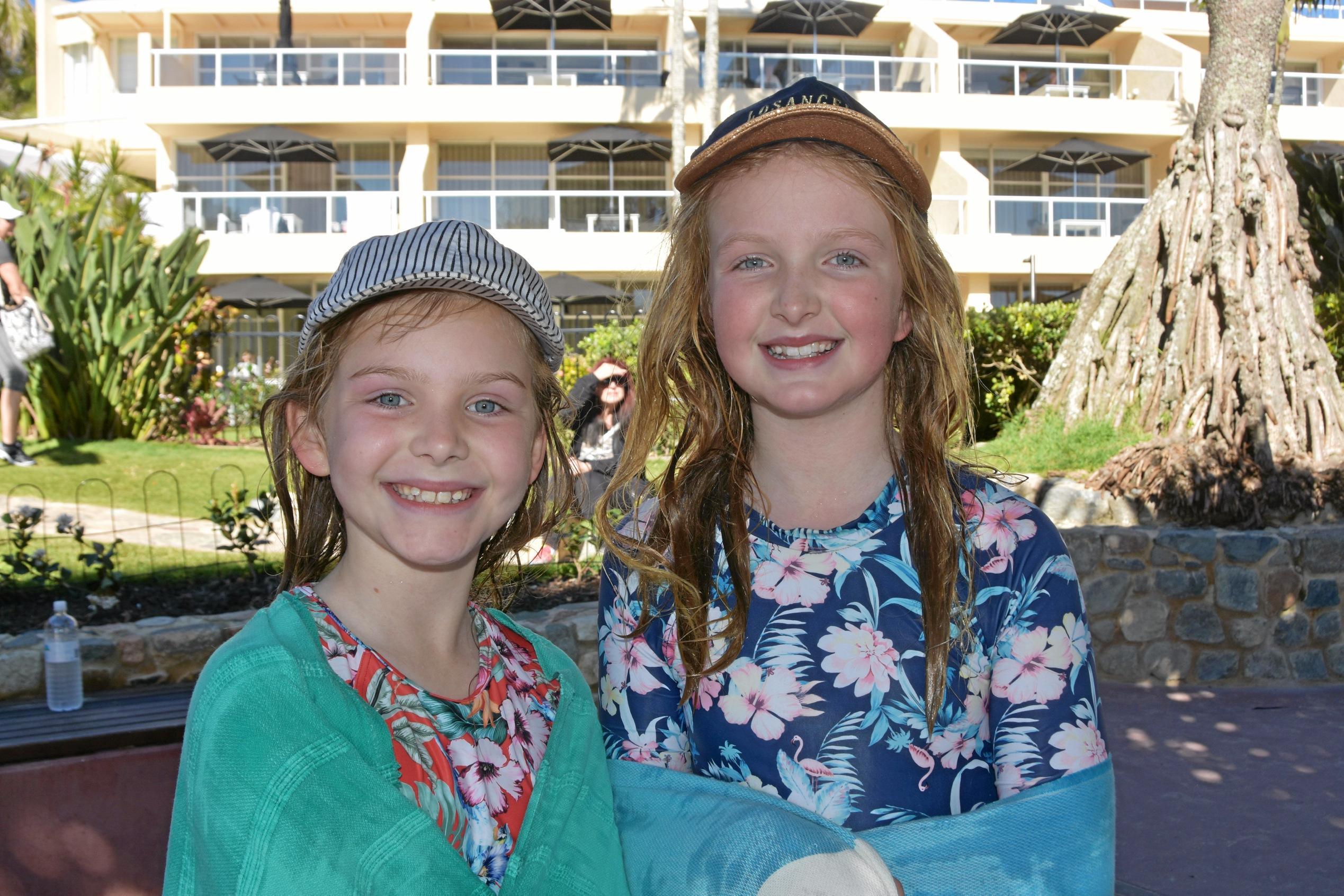 NOOSA HOLIDAYS: Sisters Sophia Blight, 10 and Sienna, 9 from Sydney. Picture: Caitlin Zerafa