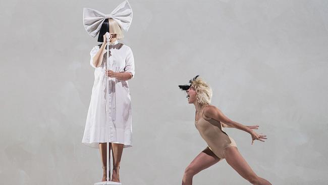 Sia and Maddie Ziegler perform on stage during the opening night of her ‘Nostalgic for the Present’ in 2016. Picture: Mat Hayward/Getty Images