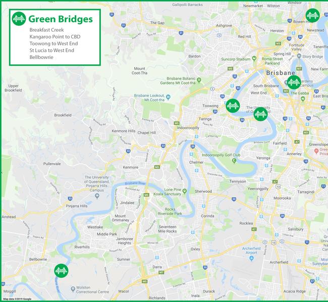 A map showing the locations of the five bridges.