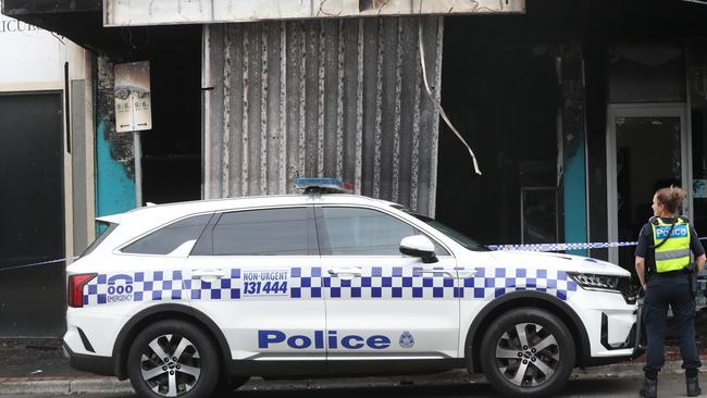 Suspected fire bombing of a tobacco shop in Caulfield South. Picture: David Crosling