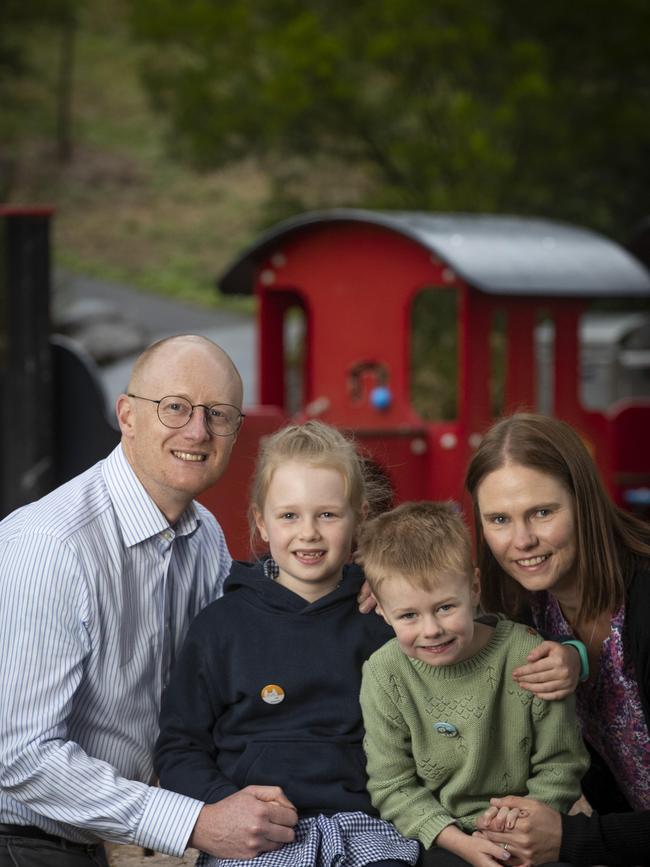 The farmers family. David, Adeline 6, Albert 4 and Jessica at West Hobart. Picture: Chris Kidd