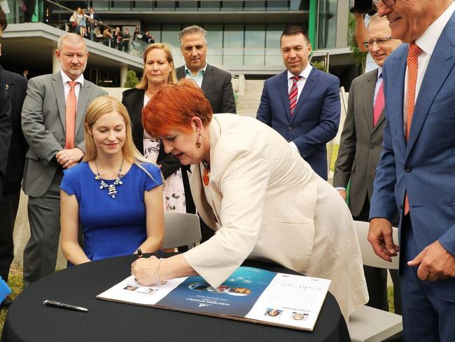 Liverpool Mayor Wendy Waller signing the Western City Deal. Picture: Supplied