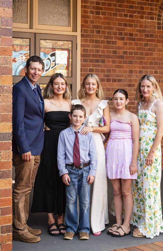 Graduate Ellie Hoch with parents Dan and Louise and siblings Laura, James and Abbie Hoch as Downlands College year 12 students come together for their valedictory mass at the college, Saturday, November 16, 2024. Picture: Kevin Farmer