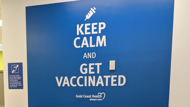 The sign inside the former Covid-19 Vaccination Hub at Gold Coast University Hospital.