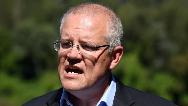 Prime Minister Scott Morrison speaks to the media at the Hawkesbury River in North Richmond, Sydney on Sunday. Picture: AAP