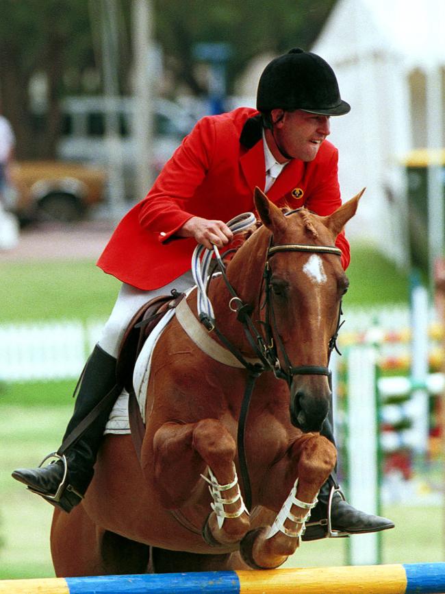 Anthony Thomas riding horse Fluke during showjumping event at Colley Reserve in 1999.