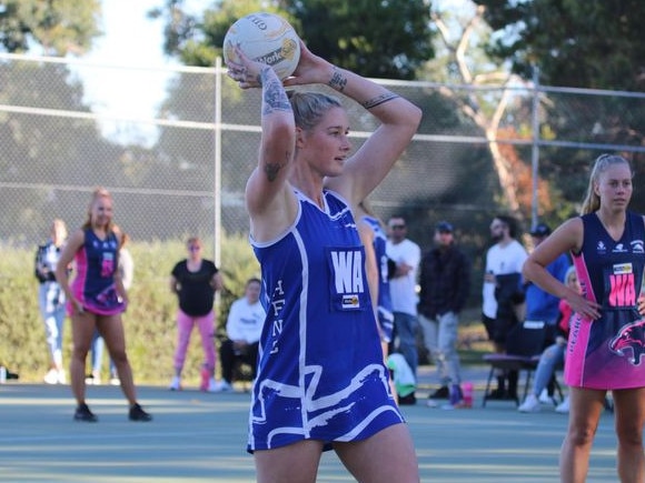 Tayla Harris playing netball for Hastings on Saturday. Pic: Jorja Gay