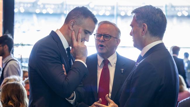 28-09-2024 - AFL Grand Final breakfast. (L-R) Peter Malinauskas, PM Anthony Albanese and Richard Marles. Picture: AFL Photos / Wayne Taylor