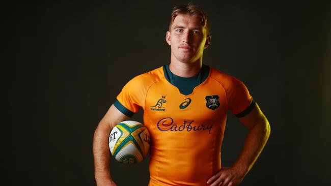 Tate McDermott poses during the Australian Wallabies player portrait session at Event Cinemas Coomera on June 23, 2021 in Gold Coast, Australia. (Photo by Chris Hyde/Getty Images for Rugby Australia)