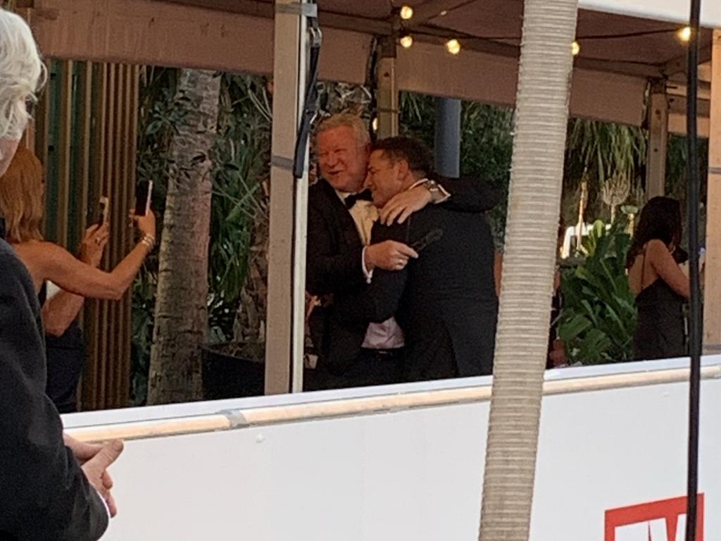 Scotty Cam greets Karl Stefanovic as they arrive at the 2019 TV Week Logies. Picture: Emily Halloran