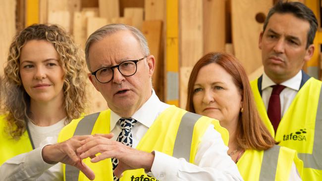 Anthony Albanese has launched a defence of Labor’s $10bn Housing Australia Future Fund, which has delivered no new homes to date. Picture: Morgan Sette /NewsWire