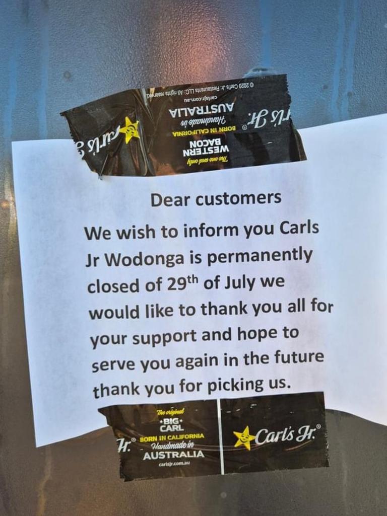 ‘Hope to serve you again in the future’: Sad sign as Carl’s Jr collapses Picture: 102.1 Edge FM Facebook.