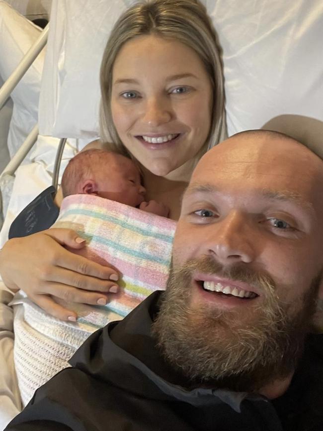 Max Gawn, wife Jessica Gawn and baby George.