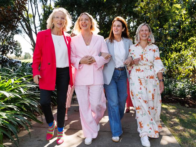 Queensland Labor’s election winners Madonna Jarrett, Kara Cook, Ali France and Renee Coffey at Pine Rivers Park on Sunday morning. Picture Lachie Millard / NewsWire