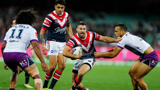 James Tedesco of the Roosters runs with the ball at Adelaide Oval. Picture: Daniel Kalisz/Getty Images)