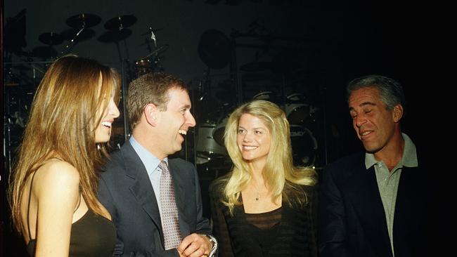 Melania Trump, Prince Andrew, Gwendolyn Beck and Jeffrey Epstein at a party at the Mar-a-Lago club, Palm Beach, Florida in 2000. Picture: Getty