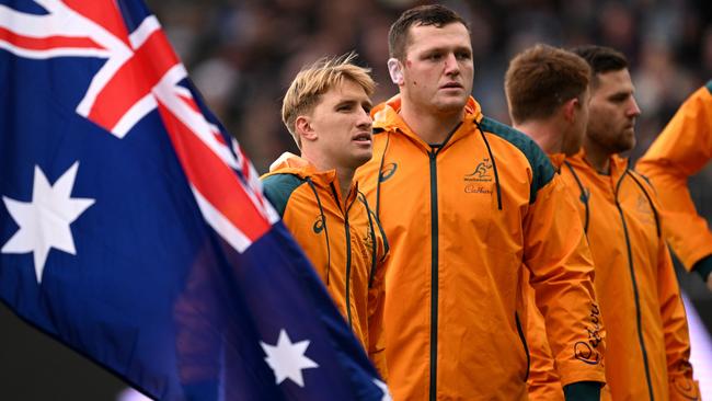 McDermott and Angus Bell soak up the atmosphere in Dunedin. Picture: Joe Allison/Getty Images