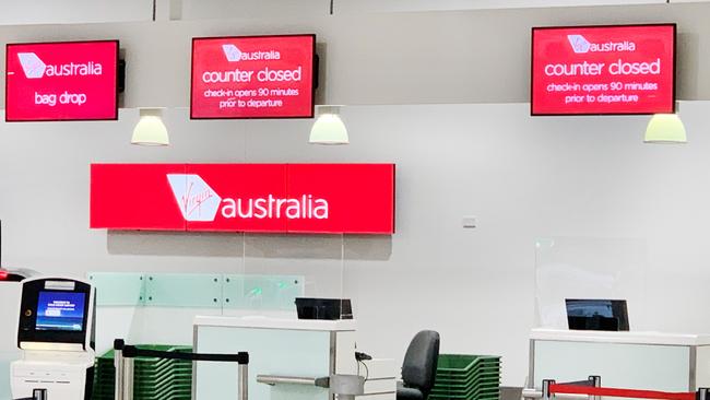 17th November 2020, - An empty Gold Coast Airport check in area after the last plane from Adelaide arrived — airlines with borders opening will get busy again. Pic: Scott Powick Newscorp.