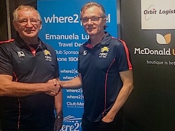 Maribyrnong Park president Doug Stevens with new coach Dean Laidley. Picture: Supplied