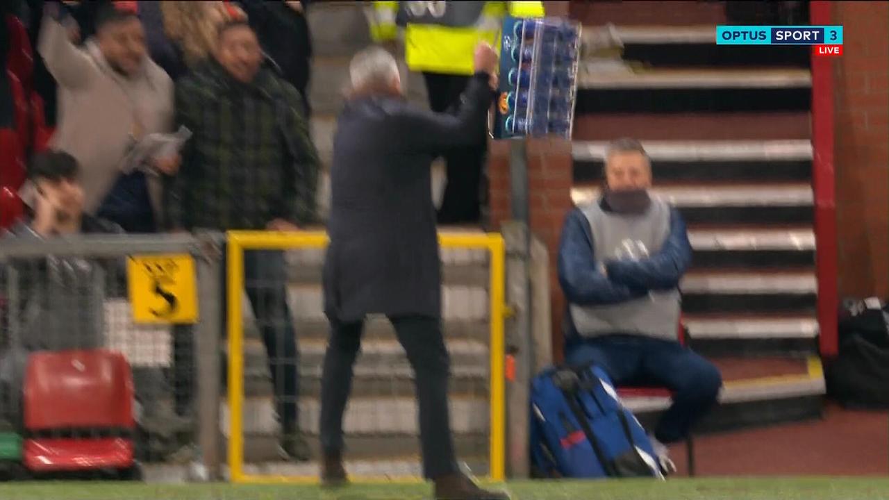 Jose Mourinho throws water bottles after winner