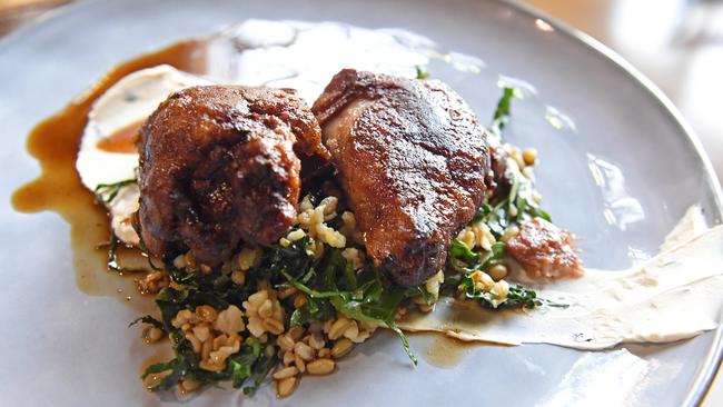 18 hr lamb neck, cavolo nero, freekeh, mint labneh. Picture: Tom Huntley