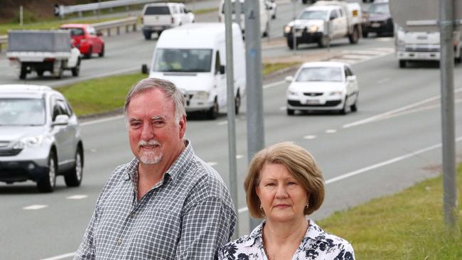 Inland Rail protester Stan Corbett with wife Suz says his Forestdale home will be affected. Picture: Peter Cronin