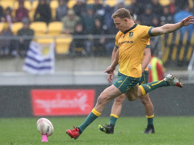 Reece Hodge hit the post from 55 out. Picture: Phil Walter/Getty