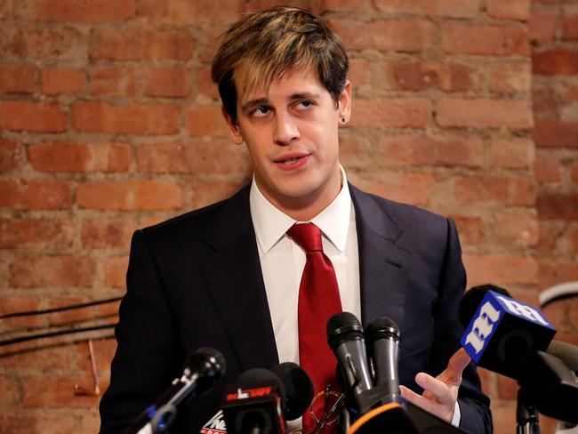 Milo Yiannopoulos addresses the media during a news conference in New York, U.S., February 21, 2017.  REUTERS/Lucas Jackson - RC1367D3B7C0