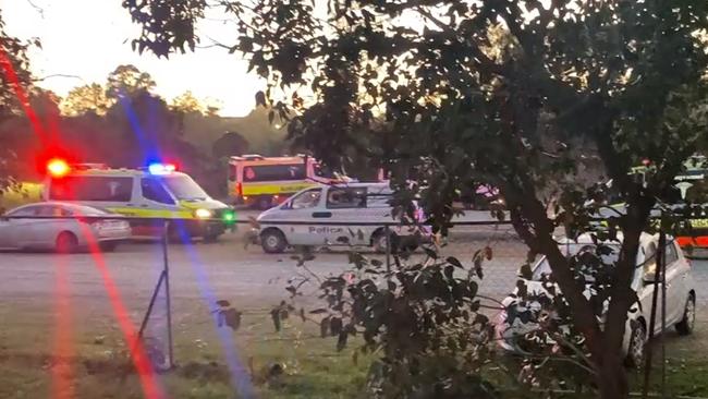 Emergency services at O’Callaghan Park in Zillmere on the afternoon Girum Mekonnen was fatally stabbed.