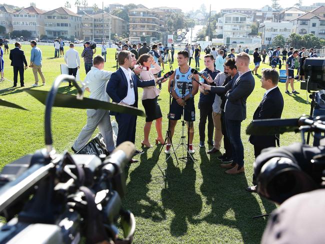 Nathan Cleary speaks to the media. Picture: Brett Costello