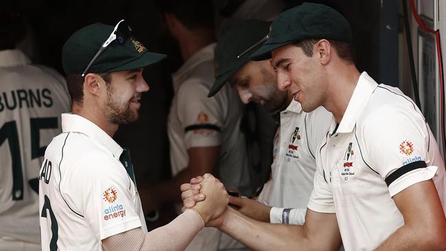 Travis Head and Pat Cummins are Tim paine’s current deputies. Picture: Ryan Pierse/Getty