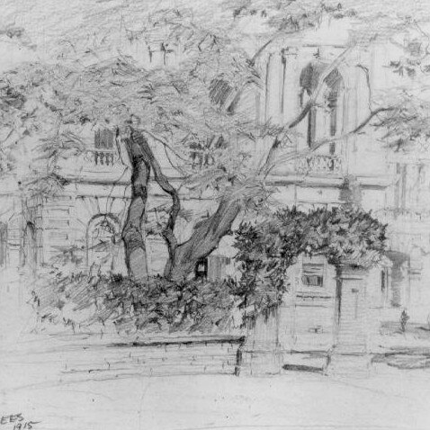 Detail from Lloyd Rees, Law Courts George Street, 1915, pencil on paper. City of Brisbane Collection, Museum of Brisbane. Photo: Carl Warner