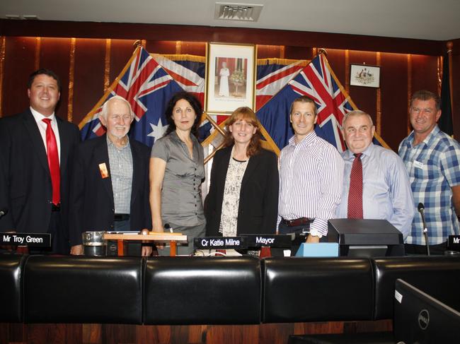 The current Tweed Shire Council: Reece Byrnes, Ron Cooper, Deputy Mayor Chris Cherry, Mayor Katie Milne, James Owen, Warren Polglase and Pryce Allsop.