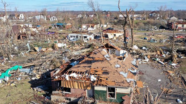 Homes are destroyed after a tornado ripped through Mayfield, Kentucky.