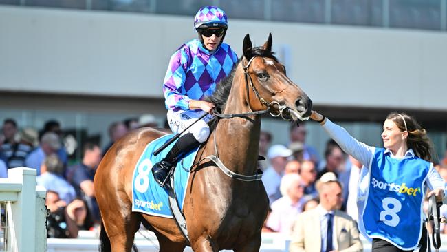 Pride Of Jenni and regular rider Declan Bates will team up yet again in Saturday’s All-Star Mile at Caulfield. Picture: Getty Images.