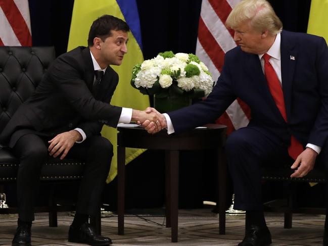 Ukrainian President Volodymyr Zelenskiy says he didn’t feel pressured by Donald Trump. Picture: AP