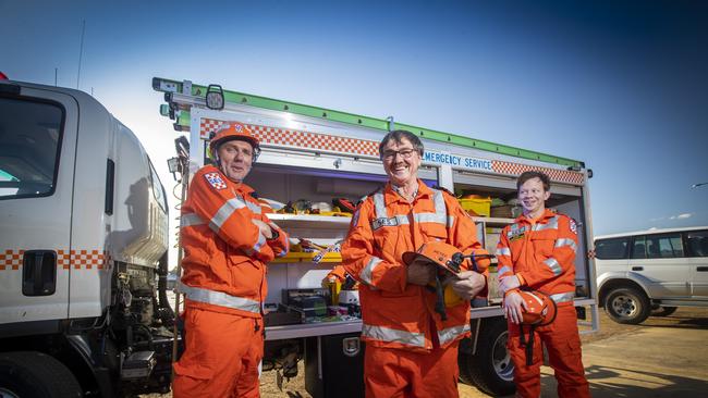 Brighton SES members (L-R) Danny Pross, Peter Geard and Ryon Smith. Picture: LUKE BOWDEN