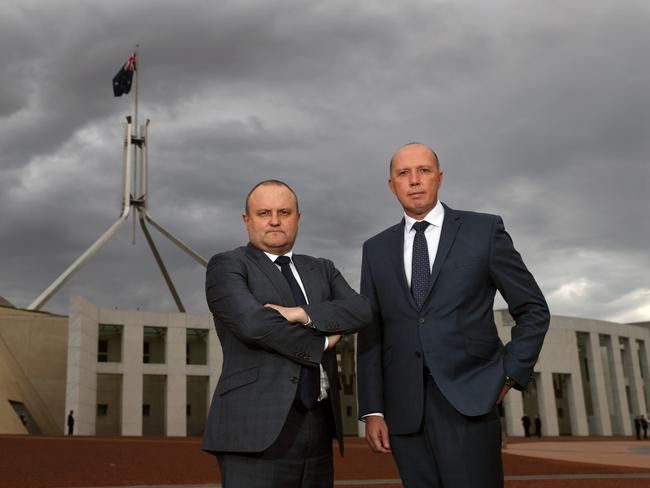 Home Affairs Minister Peter Dutton and Victorian Liberal MP Jason Wood worked together on new legislation which will make it easier to deport foreign-born criminals. Picture Gary Ramage