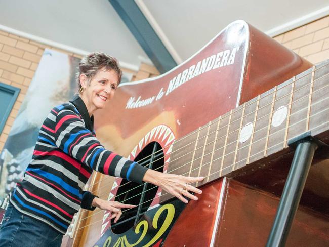 The Big Playable Guitar in Narrandera requires to people to play. Picture: Narrandera Shire Council