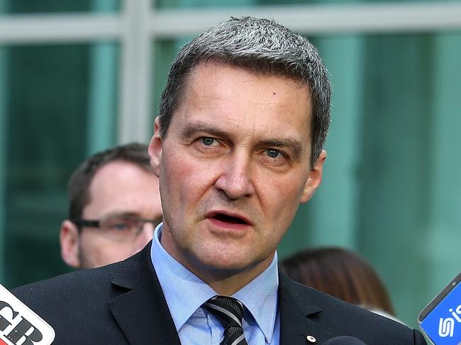 Australian Marriage Equality National Director, Rodney Croome speaking to the media with co-sponsors of the cross-party marriage equality bill at a press conference at Parliament House in Canberra. co-sponsors of the cross-party marriage equality bill Andrew Wilkie, Warren Entsch, Cathy McGowan, Laurie Ferguson, Adam Bandt, Teresa Gambaro and Terri Butler.