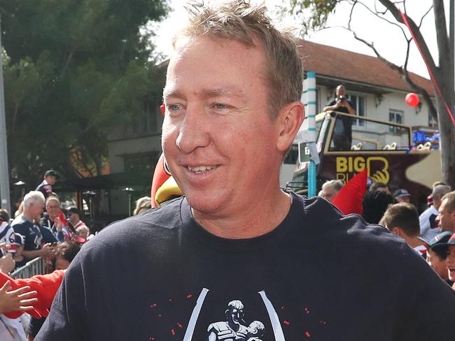 Roosters coach Trent Robinson pictured at the Sydney Roosters fan morning at Moore Park after the Roosters win in the 2019 NRL Grand Final.Picture: Richard Dobson