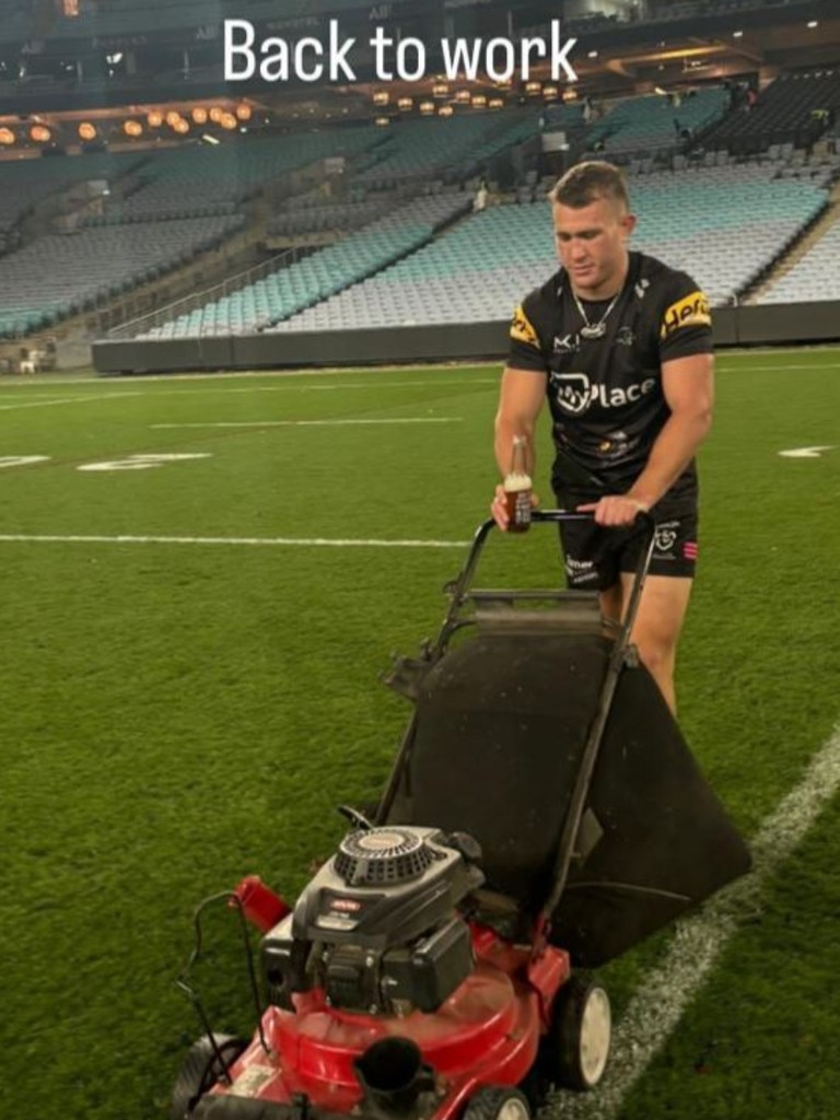 Mitch Kenny on the lawnmower.