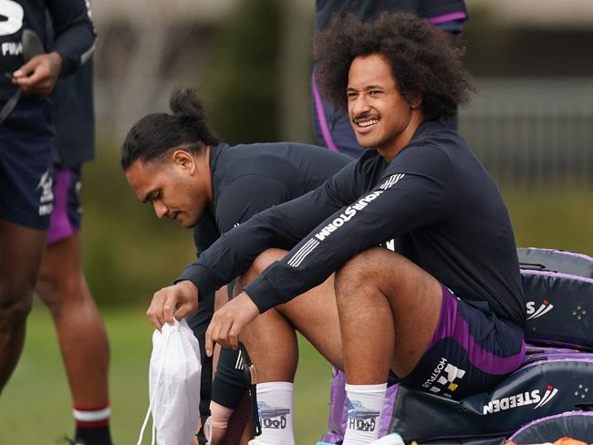 Felise Kaufusi looks on during a Melbourne Storm training session at Gosch's Paddock in Melbourne, Tuesday, September 10, 2019. (AAP Image/Scott Barbour) NO ARCHIVING