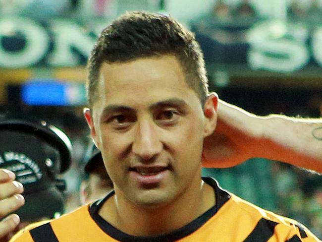 Benji Marshall given a guard of honour for his last home game during the Wests Tigers v South Sydney Rabbitohs game at Allianz Stadium, Sydney.